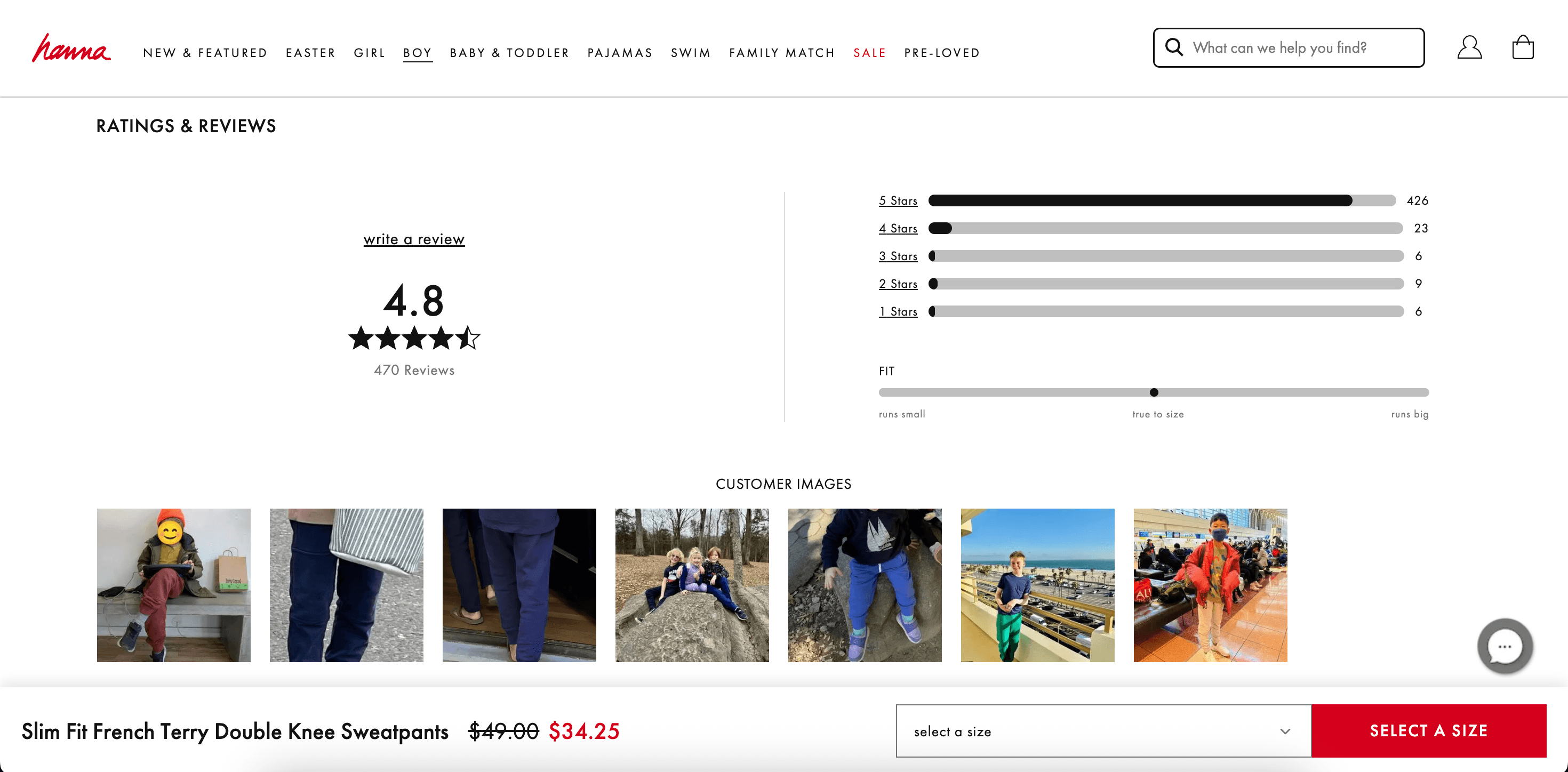 Screenshot of the reviews section on a Hanna Andersson product display page